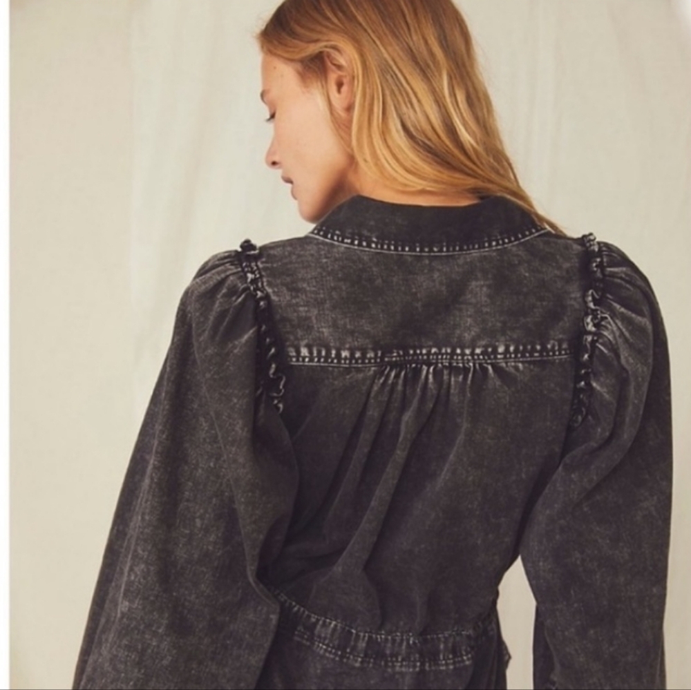 Free People You're All Mine Black Acid-Washed Blouse, Sz. M - Picture 3 of 10